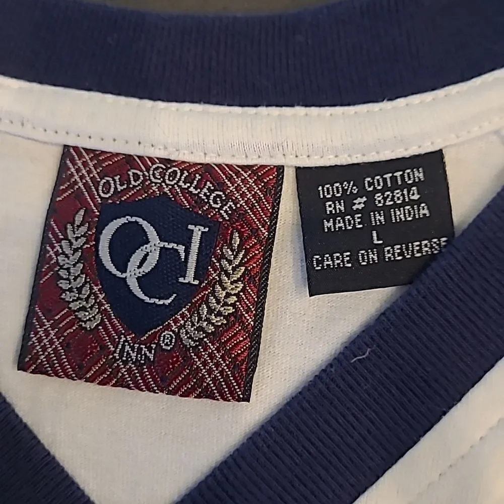 OCI Relaxed White Cotton Shirt with Blue and Yellow on arms
